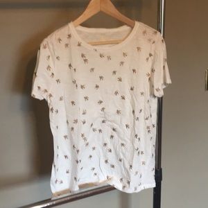 Boden tee shirt large birds sparkle gold white